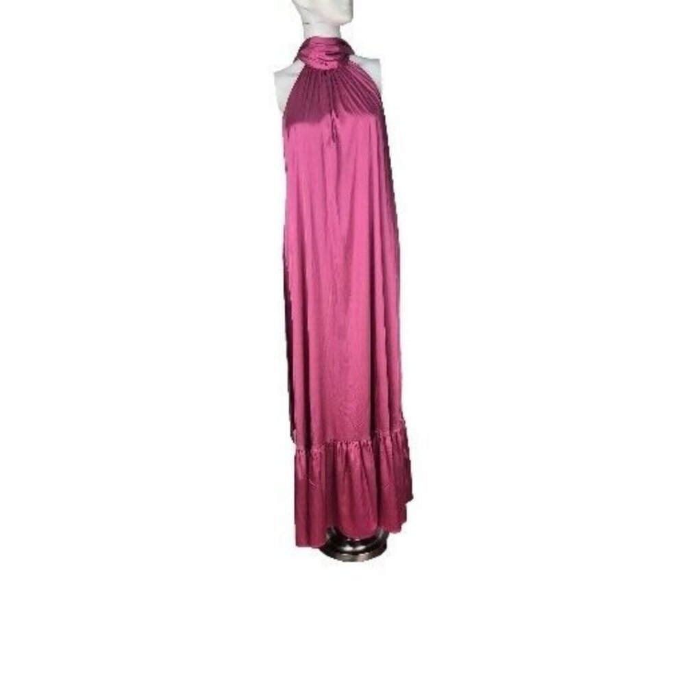 Belle Badgley Mischka Women's Dress Size 0 Pink Fuchsi Halter Neck Tie Waist  49